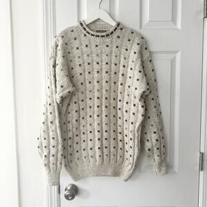 Jantzen Sport Beige Cotton USA Made Square Dot Design Jumper Sweater 90s Medium